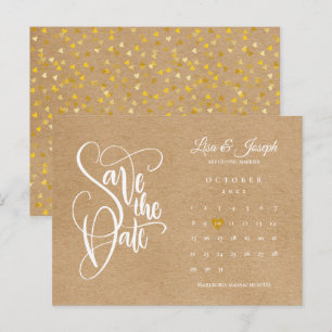 Cartão Postal Calendário Salve a Data Coração Dourado