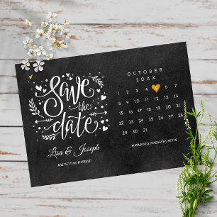Cartão Postal Calendário Salve a Data Coração Dourado Lousa
