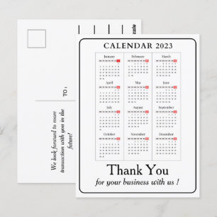 Cartão Postal Calendário Simples 2023 Agradecimento Comercial Pe