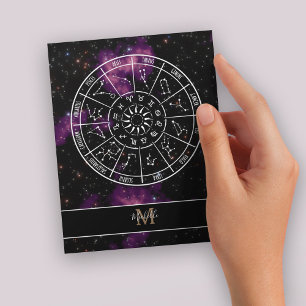 Cartão Postal Calendário Zodiac Símbolos astrologicos e monogr