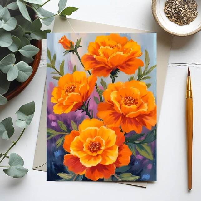 Cartão Postal Calêndulas Laranja | Flor de Outubro Aquarela (Criador carregado)