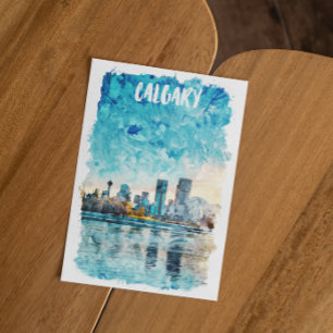 Cartão Postal Calgary Alberta Canada Watercolor City View