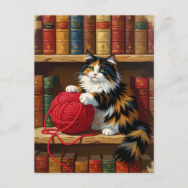 Cartão Postal Calico Cat Brincando Com Yarn Em Uma Bolsa