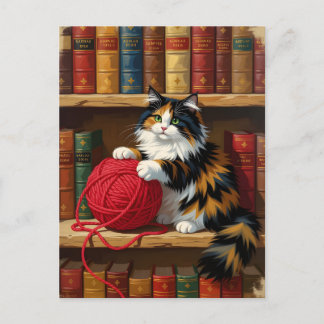 Cartão Postal Calico Cat Brincando Com Yarn Em Uma Bolsa