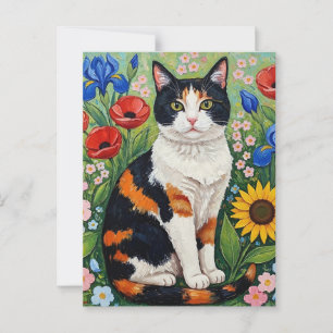 Cartão Postal Calico Cat e Folk Art Sunflower
