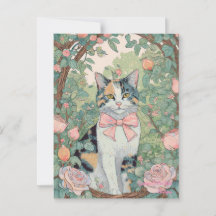 Calico gato com flores postais