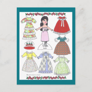 Cartão Postal Calico Girl Susan Old Fashioning Paper Doll