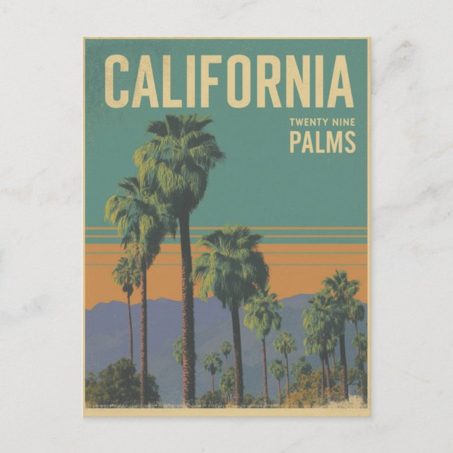 Cartão Postal California 29 Palms Retro Viagem Art (Frente)
