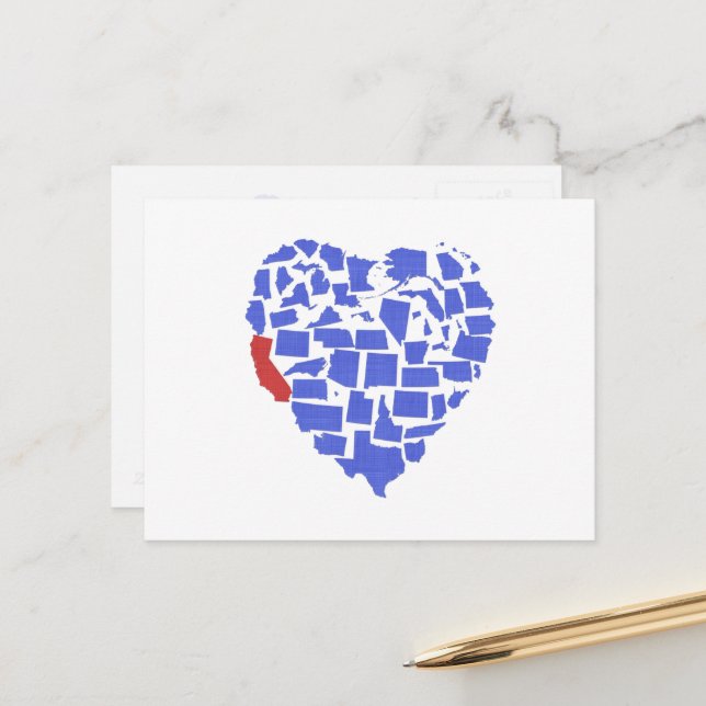 Cartão Postal California American Heart Mosaic Blue Cali (Frente/Verso In Situ)