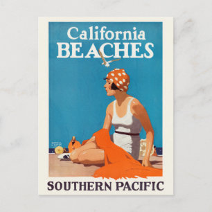Cartão Postal California Beaches Poster vintage 1923