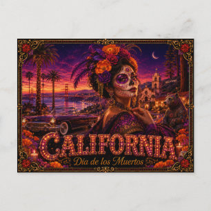 Cartão Postal Califórnia Día de los Muertos Retro