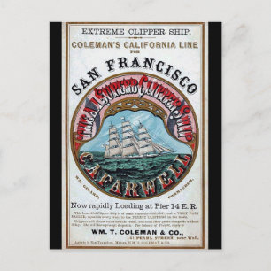 Cartão Postal California Farwell Clipper em vela 1900