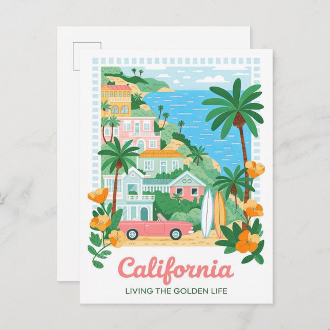 Cartão Postal California Living the Ouro Life Summer Viagem (Frente/Verso)