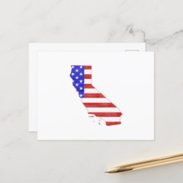 Cartão Postal California Shaped American Flag Patriotic Cali