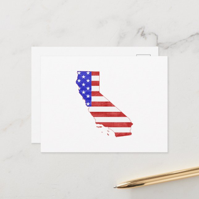 Cartão Postal California Shaped American Flag Patriotic Cali (Frente/Verso In Situ)