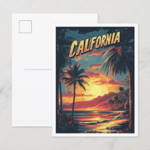 Cartão Postal California USA Vintage Illustration Viagem