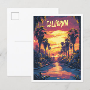 Cartão Postal California USA Vintage Illustration Viagem