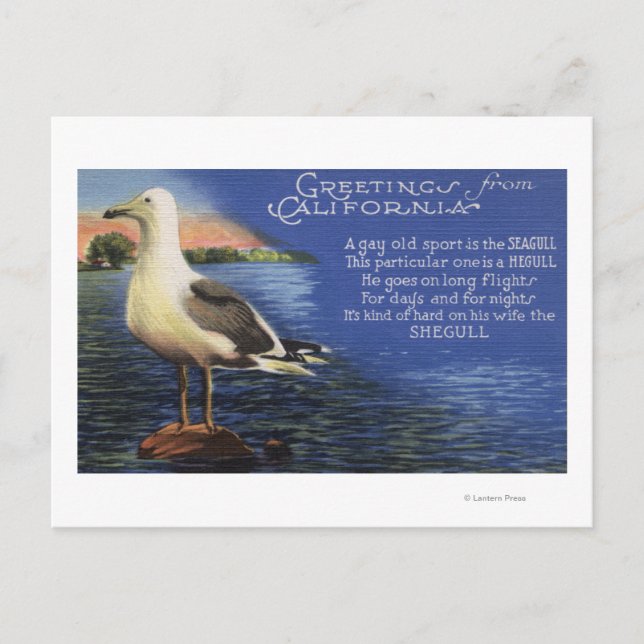 Cartão Postal CaliforniaSaudações de, Poema de Seagull (Frente)
