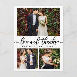 Cartão Postal Caligrafia 3 Foto Colagem de Casamento Obrigado