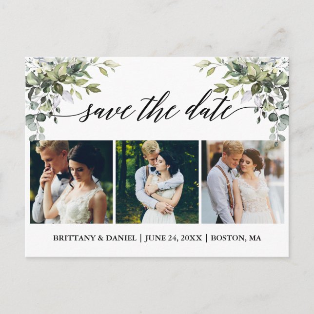 Cartão Postal Caligrafia 3 Foto Greenerescência Salvar Data (Frente)