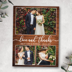 Cartão Postal Caligrafia 3 Foto Madeira Agradecimento Casamento