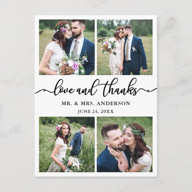 Cartão Postal Caligrafia 4 Foto Agradecimento de Foto de Casamen (Frente)