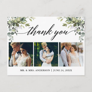 Cartão Postal Caligrafia Aquarela Folhagem Casamento Agradecimen