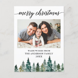 Cartão Postal Caligrafia Aquarela Pinheiros Foto Natal