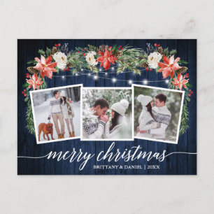 Cartão Postal Caligrafia Azul Madeira 3 Foto Watercolor Floral