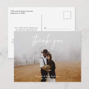 Cartão Postal Caligrafia Branca de Casamento Obrigado Cartão-Pos