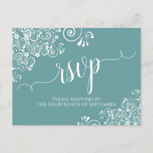 Cartão Postal Caligrafia Branca em Teal Wedding RSVP