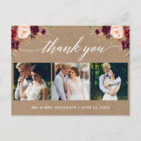 Caligrafia Burgundy Casamento Foto Kraft Obrigado