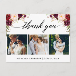 Cartão Postal Caligrafia Burgundy Casamento Foto Obrigado
