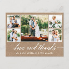 Cartão Postal Caligrafia Casamento Kraft 5 Foto Amor Obrigado