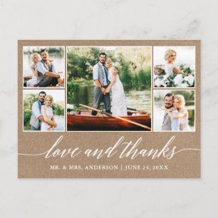 Cartão Postal Caligrafia Casamento Kraft 5 Foto Amor Obrigado