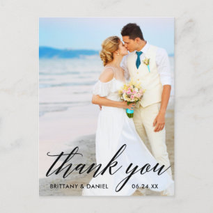 Cartão Postal Caligrafia Casamento Noiva Noivo Foto Obrigado B