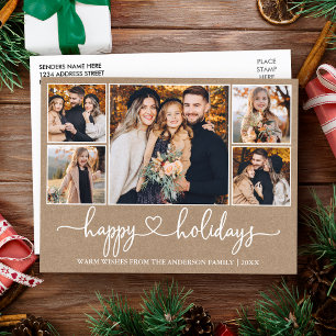 Cartão Postal Caligrafia Coração Felizes Festas Kraft 5 Foto