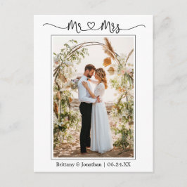 Cartão Postal Caligrafia Coração Sr. Sra. Casamento Foto Obrigad
