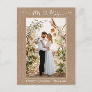 Cartão Postal Caligrafia Coração Sr. Sra. Foto Kraft Obrigado