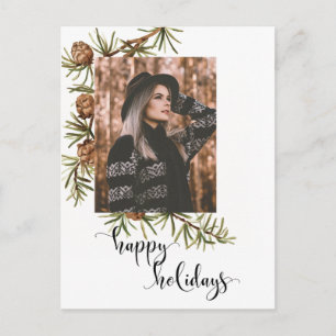 Cartão Postal Caligrafia de Feriados Felizes do Pinho de inverno