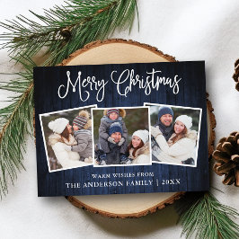 Cartão Postal Caligrafia de Natal Blue Wood 3 FotoPosto