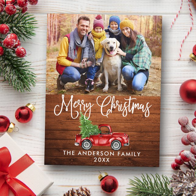 Cartão Postal Caligrafia de Natal Foto de Caminhão Vermelho de M (Customize to change your personalized text size or text style.)