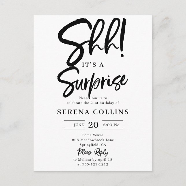 Cartão Postal Caligrafia de Pincel de Aniversário Surpresa (Frente)