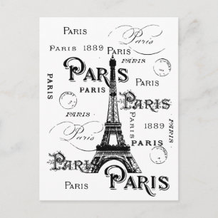 Cartão Postal Caligrafia de Tipografia Paris França Torre Eiffel