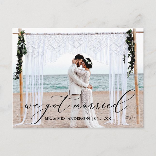 Cartão Postal Caligrafia Delicada, Casamos Foto (Frente)