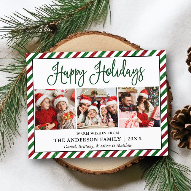 Cartão Postal Caligrafia divertida 3 Fotografias Feriado Glitter (Customize to change your personalized text size or text style.)