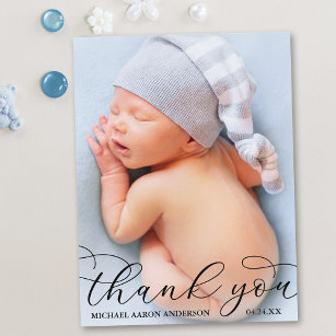 Cartão Postal Caligrafia Elegante Moderna Novo Bebê Obrigado B