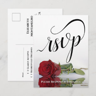 Cartão Postal Caligrafia Elegante & Rosa Vermelha Resposta para