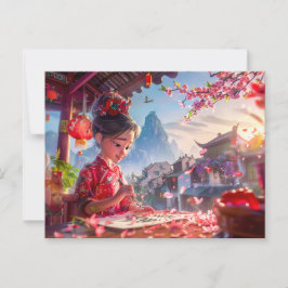 Cartão Postal Caligrafia Escrevendo da Garota Cômica em maio