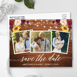 Cartão Postal Caligrafia Floral Madeira Burgundy Save The Date
